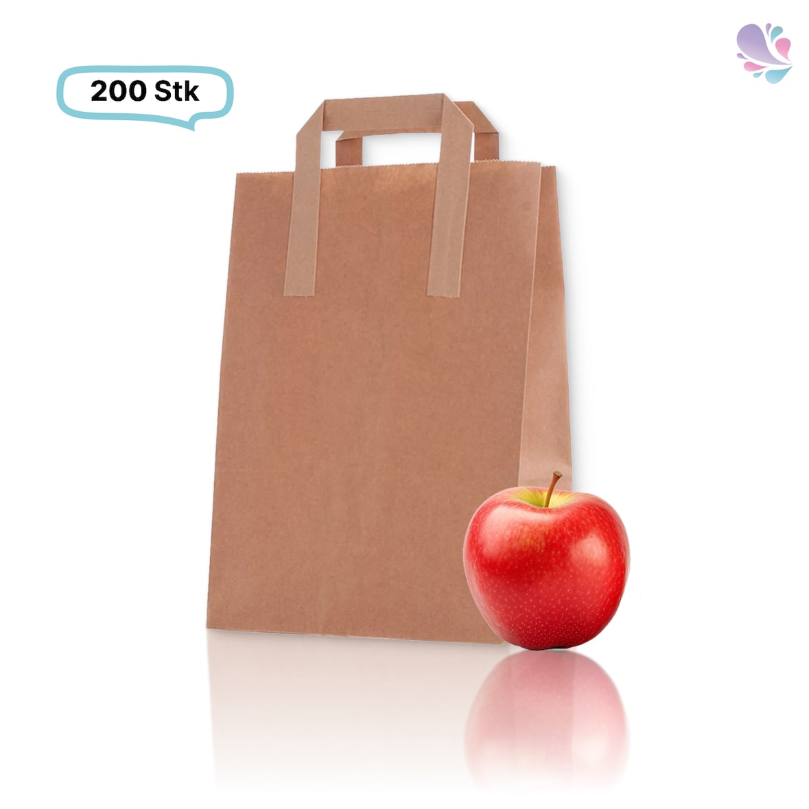 Papiertüten klein, 200 Stück Papiertaschen, Papiertragetaschen braun, 32 x16 x 39 cm, flacher Henkel, umweltfreundlich