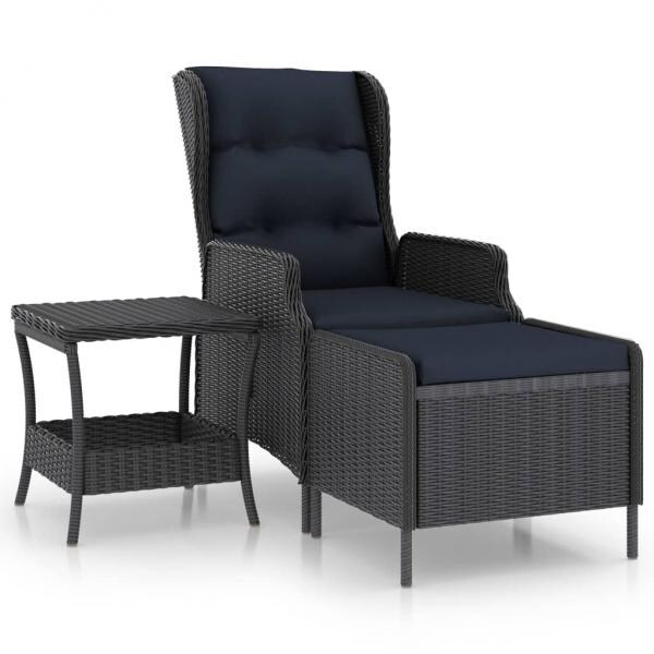 2-tlg. Garten-Lounge-Set mit Auflagen Poly Rattan Dunkelgrau