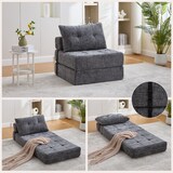 thumbnail of Klappbares Schlafsofa Schlafsessel Bodensofa Gästebett 79x79x57 mit Kopf- und Lumbalkissen hochdichter Schaum Cordbezug platzsparend Grau