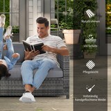 thumbnail of Garten-Loungesofa 3-Sitzer aus Rattan in Grau, mit Armlehnen und Kissen, wetterbeständig, 185x70x80 cm
