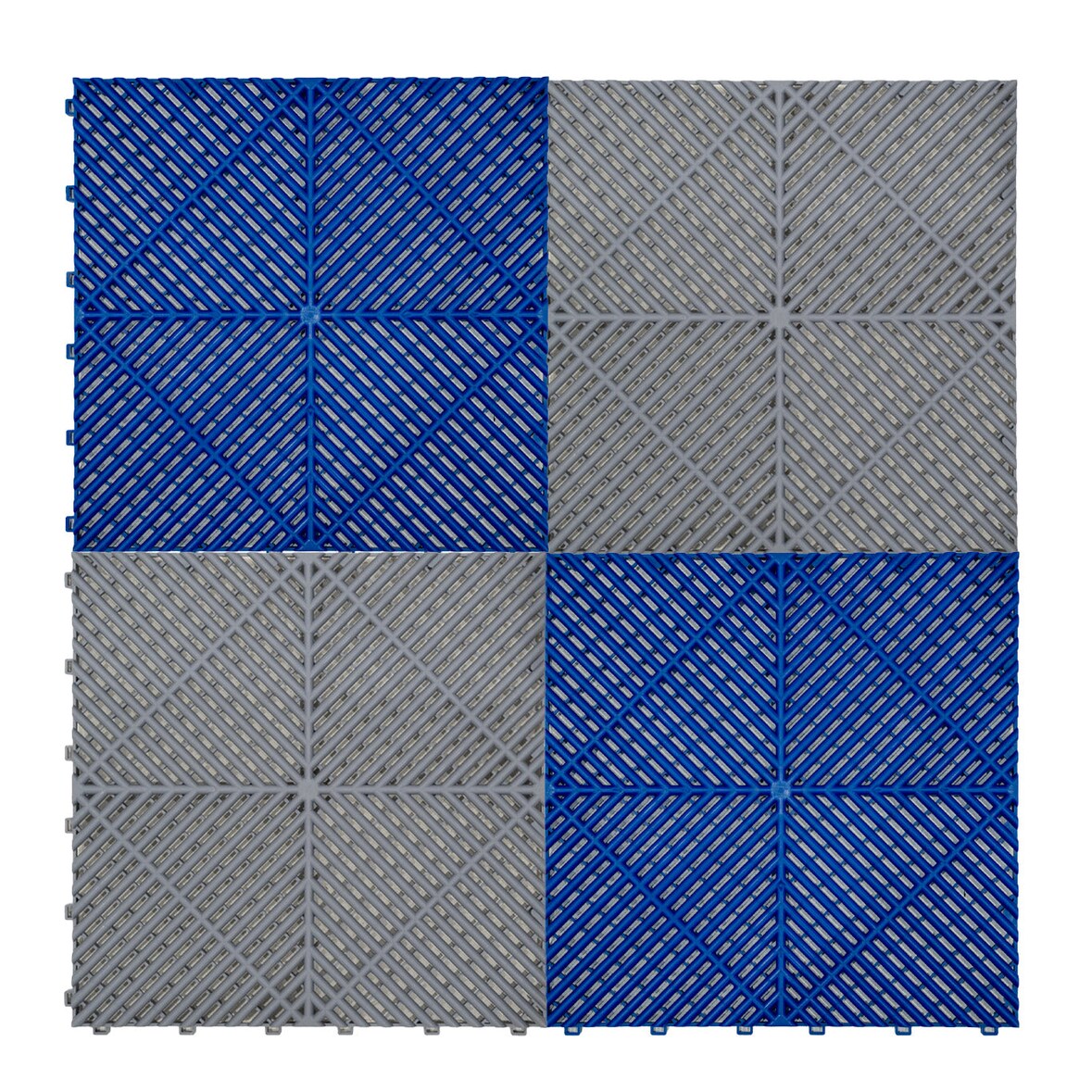 Geventileerde Kliktegels 6m x 6m voor Garage en Werkplaatsen, Antislip - 120 Grijs en 120 Blauw