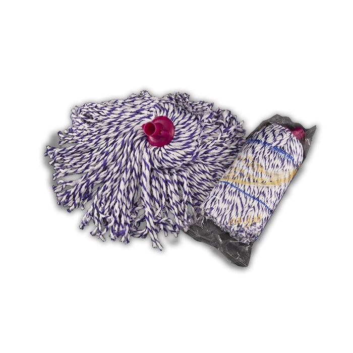 Esfregona de 115 gr, confeccionada em microfibra bicolor branca e lilás. Modelo: FMF001