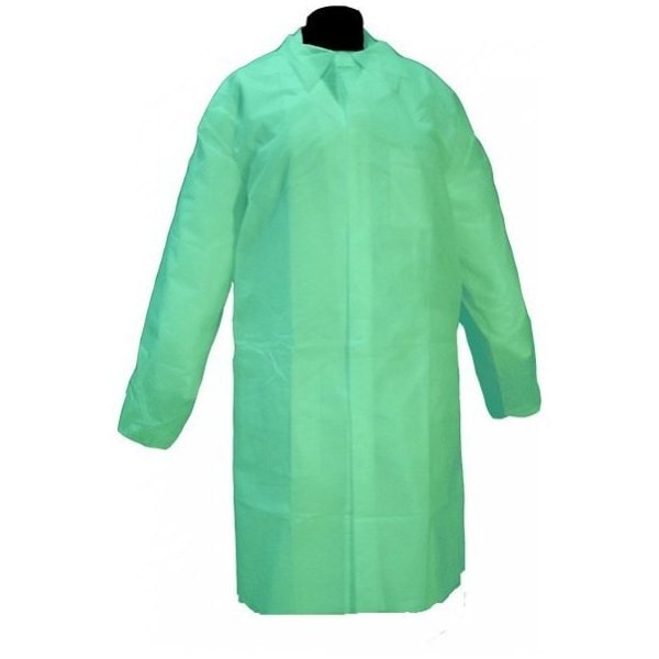 Bata desechable verde de polipropileno talla única. Caja 50 uds