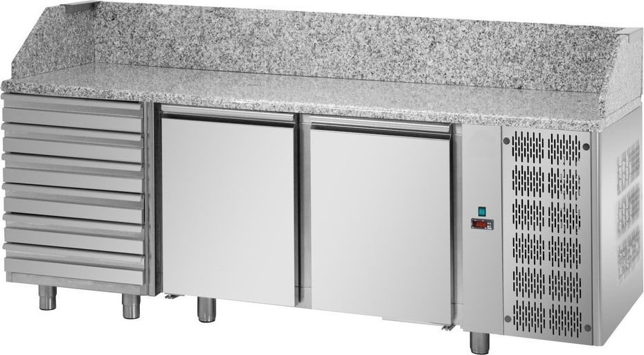 Tecnodom Pizzatheke 3 Türen GN 1/1 6 neutrale Schubladen und Granitplatte