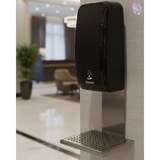 thumbnail of SET: Desinfektionsspender SENSOR, berührungslos Blanc Cosmos versch. Farben+Edelstahlhalterung mit Auffangschale : Farbe - Rot / Weiß