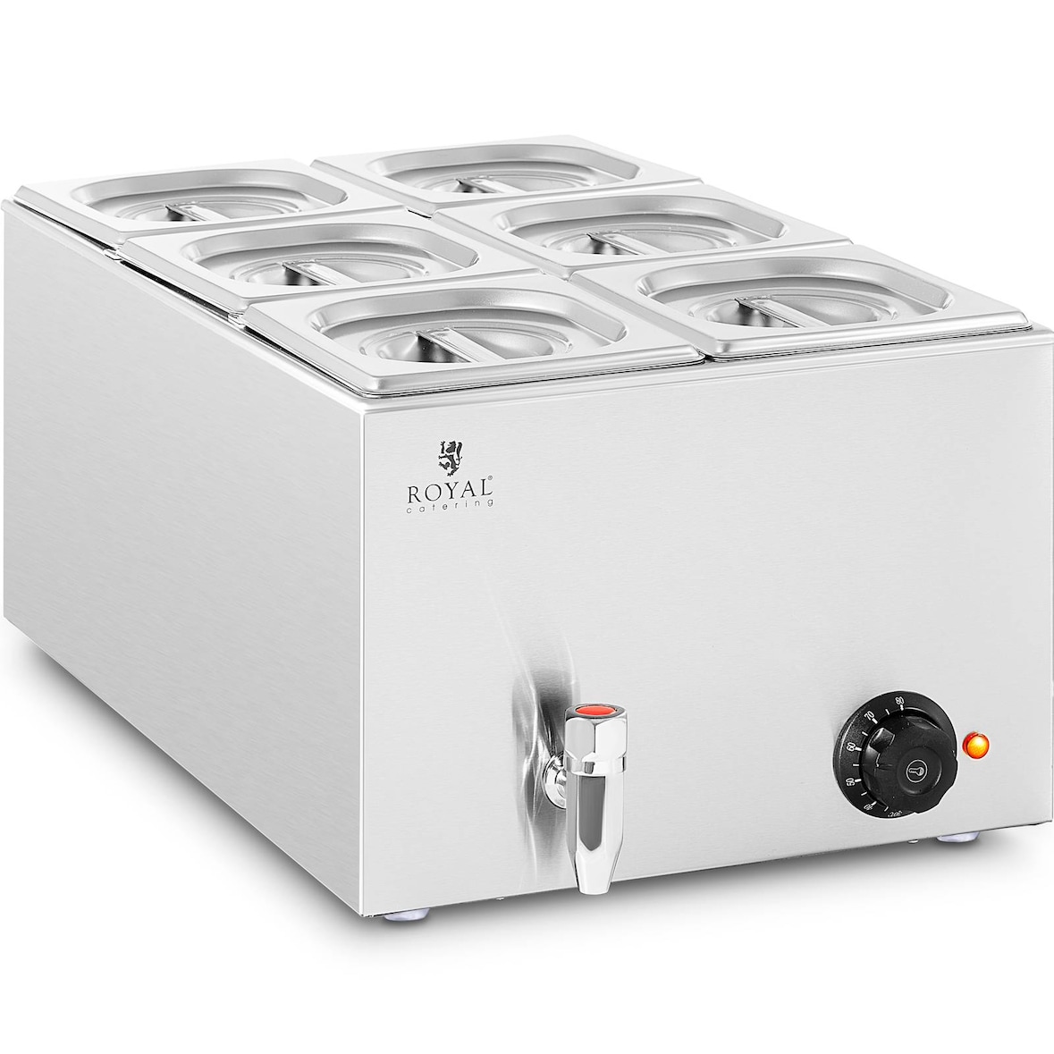 Royal Catering - Royal Catering Bain-Marie Professionnel 15 l 600 W 6 x GN 1/6 avec Couvercles Robinet De Vidange Chauffe-Plat Électrique