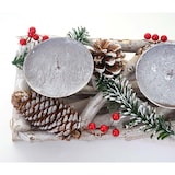 thumbnail of Adventskranz länglich, Weihnachtsdeko Adventsgesteck, Holz 11x15x50cm weiß-grau ~ mit Kerzen, weiß