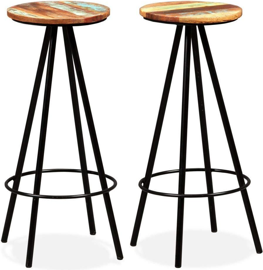 Helloshop26 - Set aus zwei Designer-Barhockern Sitzfläche aus recyceltem Massivholz und Stahl 1202193