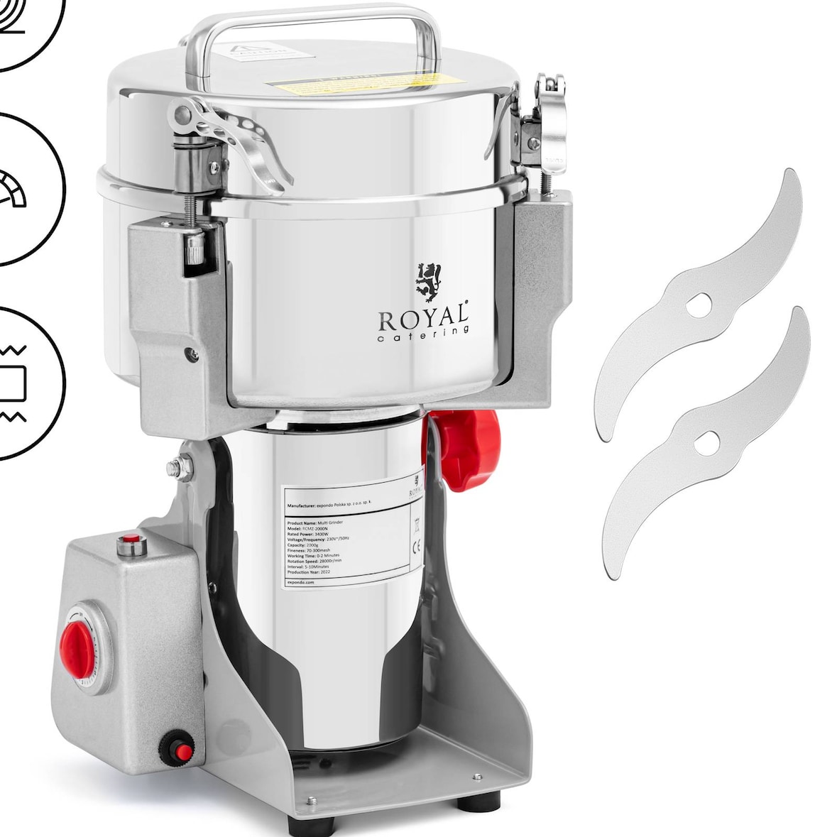 Royal Catering - Royal Catering RCMZ-2000N Moulin à épices électrique 2000 g 21 x 9,5 cm 3400 W Multi Hachoir Électrique Hachoir à Herbes