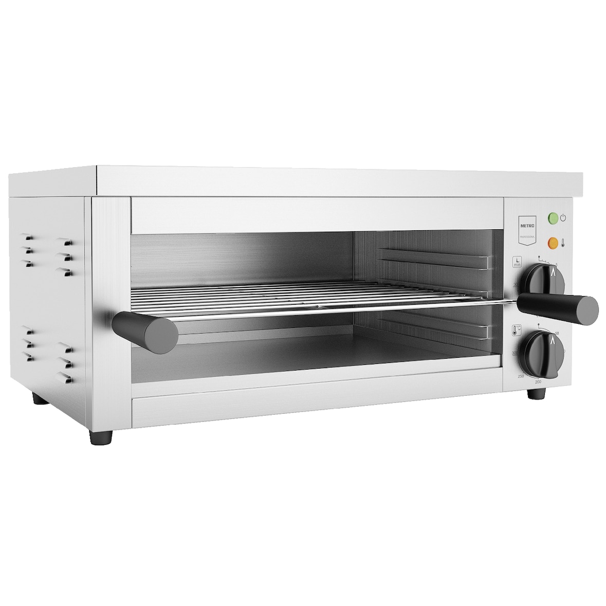 METRO Professional Salamandra GSL1001, aço inoxidável, 61 x 33 x 28 cm, temperaturas: 50-300 °C, temporizador, termóstato EGO, 2500 W, prateado