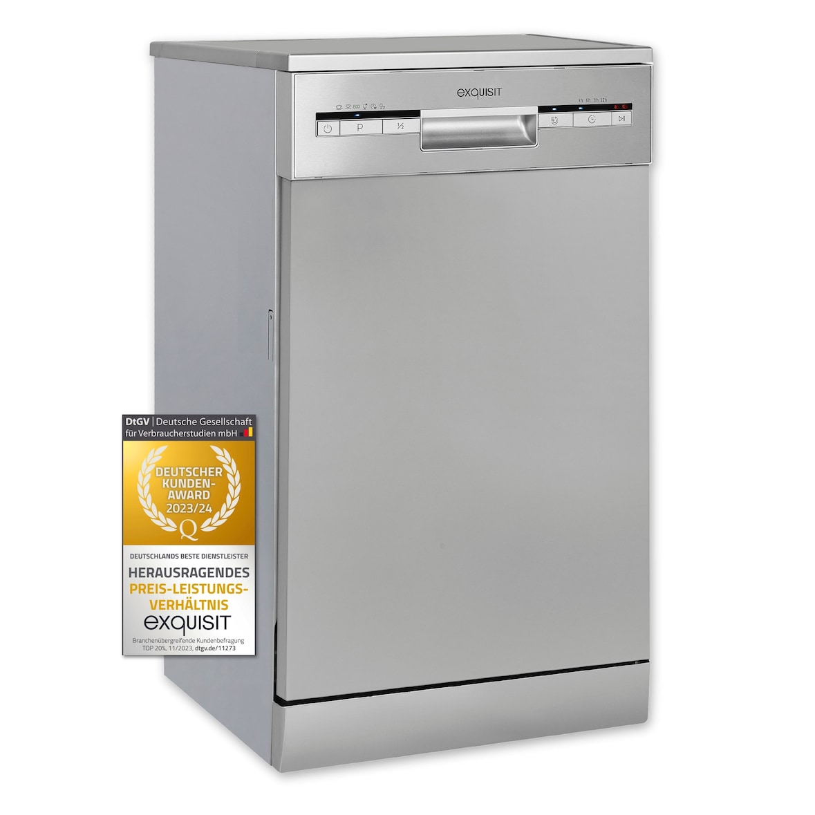 Exquisit Geschirrspüler GSP9109-030E silber | Spülmaschine 45 cm | ECO-Modus | Maßgedecke: 9 | Standgerät