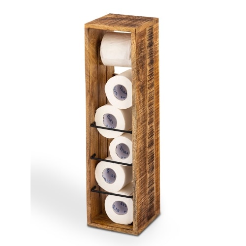 Klopapierhalter Toilettenpapierhalter Holz 17x17 H 65 cm Klorollenhalter quadratisch Mangoholz