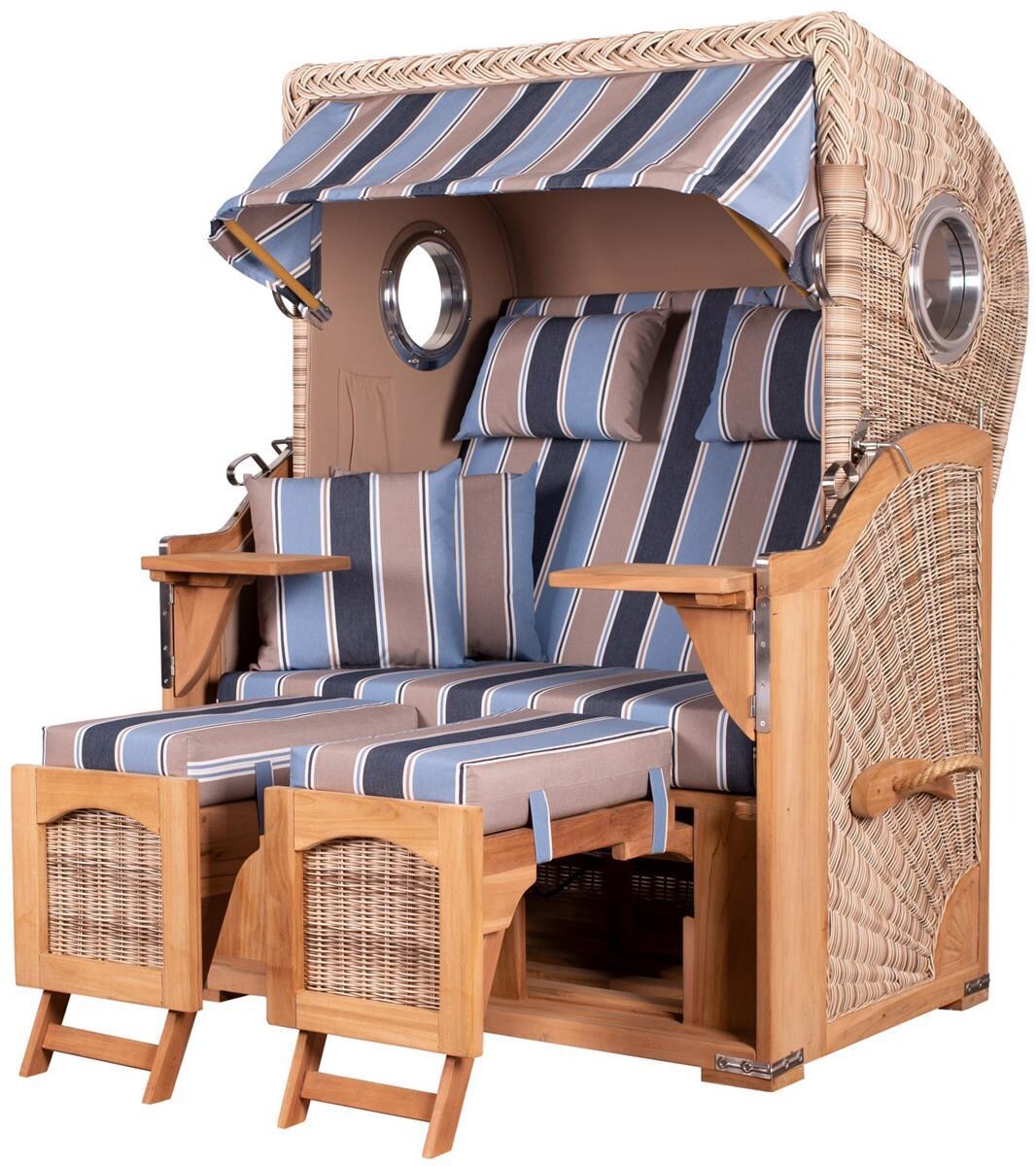 Mr. Deko Strandkorb Komplettset - bene living - Ammersee Teak - PE shell - Modell 580 - inkl. Liftersystem