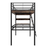 thumbnail of Hochbett 90x200 cm in Schwarz mit Schreibtisch, Regalen, Leiter und Geländer, Metallrahmen, EN747-zertifiziert, ohne Matratze
