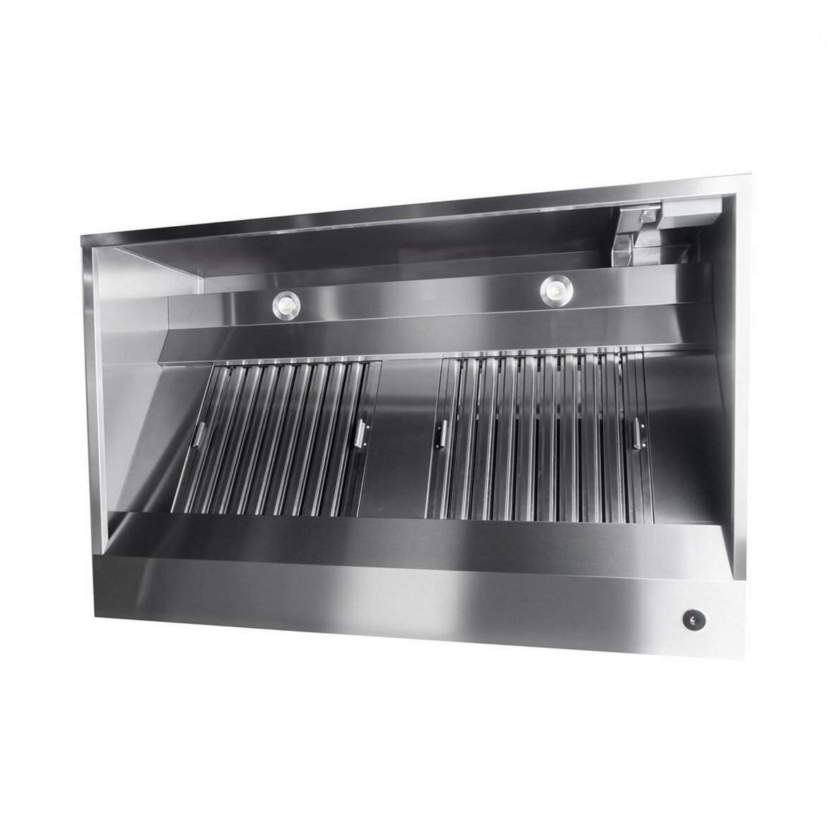 Edelstahl Wandhaube / Dunstabzugshaube Kastenform Pro mit Flammschutzfilter 300 x 110 cm