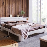 thumbnail of Bett 140x200 cm aus massivem Holz mit Lattenrost – rustikales Design in Weiß, stabil, mit 30 cm Stauraum unter dem Bett, ideal für kleine Räume