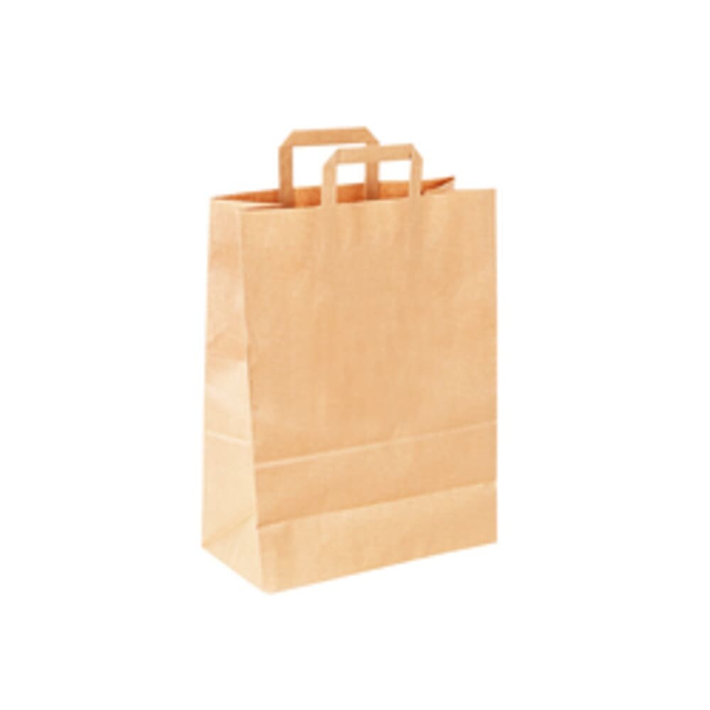 Papier-Tragetasche Flachhenkel Braun 200 Stück - Stabil & Geräumig 320x160x450mm