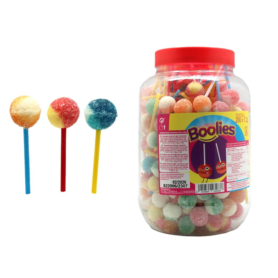 Bonbon sucette baton acide 6 x seau 200u Boolies