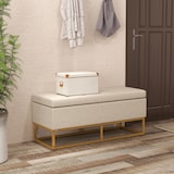 thumbnail of HOMCOM banco de almacenamiento otomana rectangular tapizado de lino con tapa abatible y patas de acero para salón dormitorio habitación 110x44x48 cm
