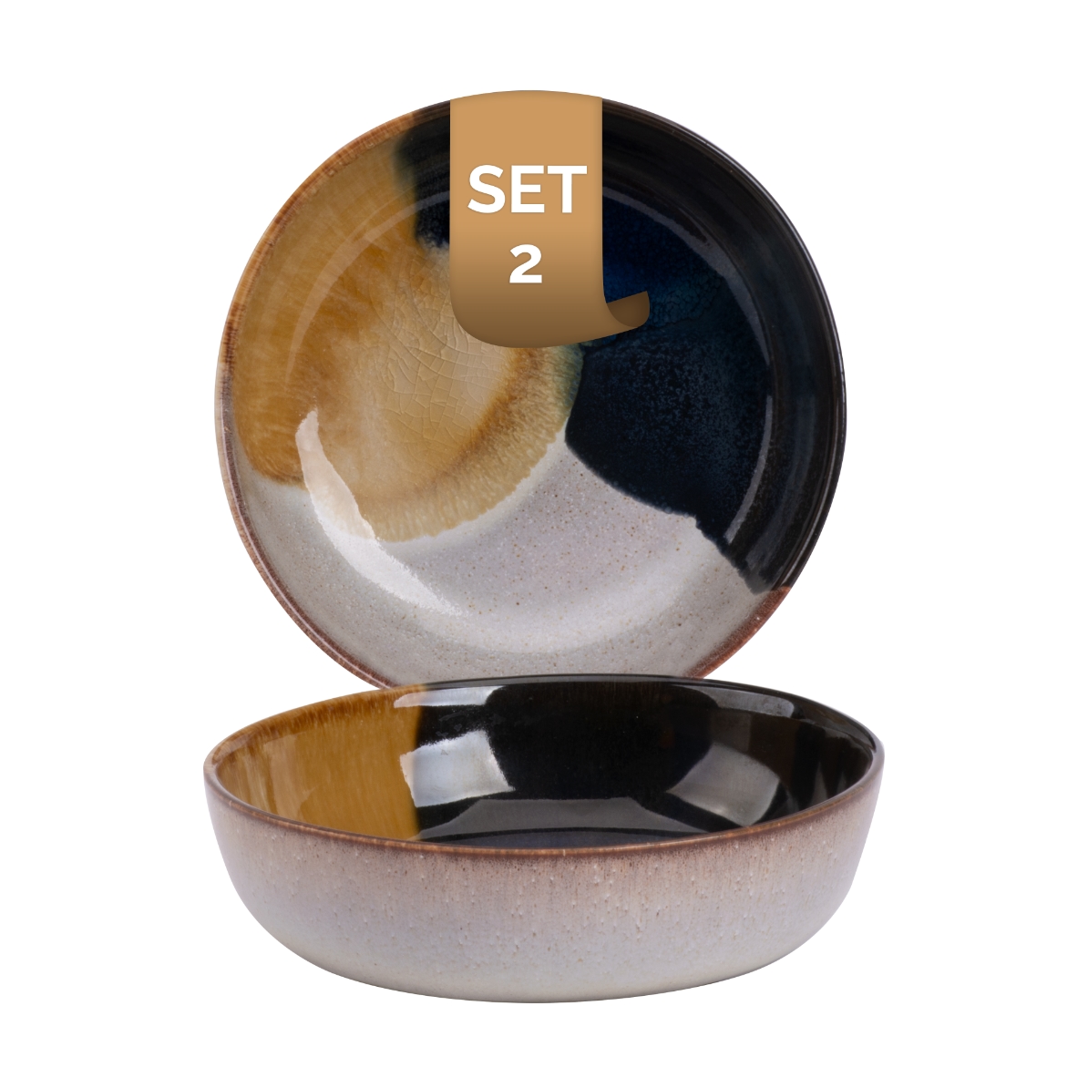 2 x palmer Aquarel Schale, Steinzeug farbig, Ø 17,5 cm, 0,8 Liter für ein 2 Pers Gedeck, mediterran, spülmaschinenfest, Form