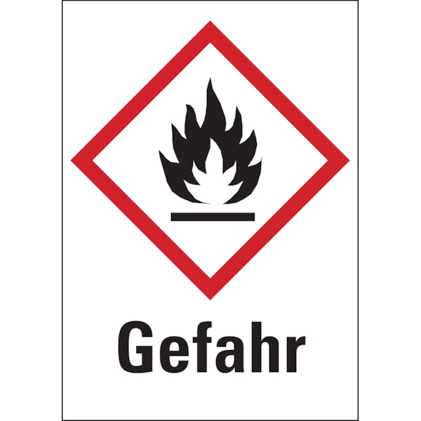 Aufkleber Gefahrstoffetiketten - Flamme (GHS02) & Signalwort "Gefahr" - 105 x 148 mm Folie selbstklebend