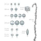 thumbnail of Relaxdays Weihnachtskugeln 110er Set, Kunststoff, Weihnachtsbaumdeko mit Kugeln & Lametta, Christbaumschmuck, silber