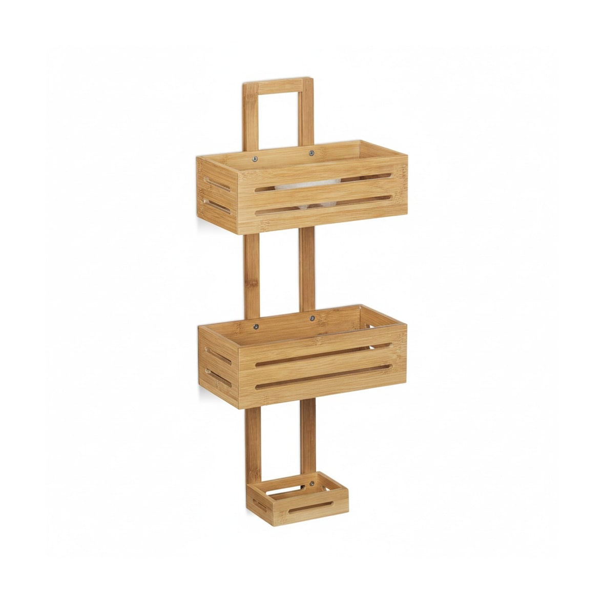 Relaxdays Duschregal Bambus, HxBxT:65x28x15,5cm, Holz, Hängeregal mit 3 Ablagen, Duschkorb, Badregal, natur