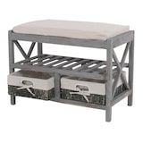 thumbnail of Schuhregal HWC-C48, Sitzbank Schuhablage, Shabby-Look Vintage 45x65x34cm ~ grau