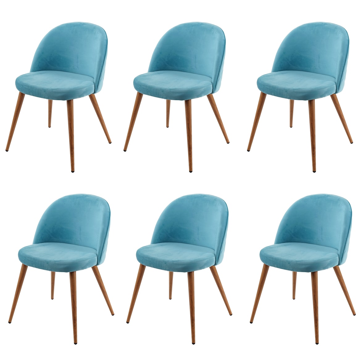 Set van 6 eetkamerstoelen HWC-D53, stoel keukenstoel, retro jaren 50 design fluweel ~ turquoise