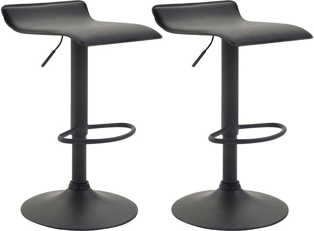 Décoshop26 - Set aus 2 minimalistischen Barhockern mit verstellbarer Höhe und Fußstütze in schwarzem Kunstleder und schwarzem 10_0006405