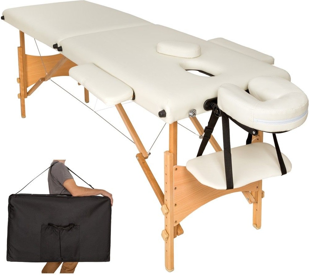 Helloshop26 - Cremefarbene Massageliege mit zwei Zonen und professioneller Tragetasche Top-Qualität