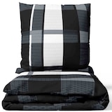 thumbnail of Winterbettwäsche 155x220 Fleece Gestreift Schwarz Grau Ornamente Set mit Reißverschluss