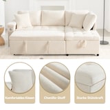 thumbnail of Ecksofa L-Form 3-4-Sitzer ausziehbar mit Stauraum, Schlafsofa Couch Chenille Sofa Wohnzimmer USB-Ladeanschluss 209x130x84 Beige