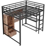 thumbnail of Hochbett 140x200 aus Metall mit LED-Beleuchtung, Schreibtisch und Stauraum, modernes Etagenbett mit Regalen und Schubladen Schwarz