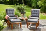 thumbnail of Tarrington House Set relax Kambuku, 2 persone, legno d'acacia/ PE rattan/ alluminio, 2 x poltrona, 2 x poggiapiedi, 1x tavolino, marrone / grigio