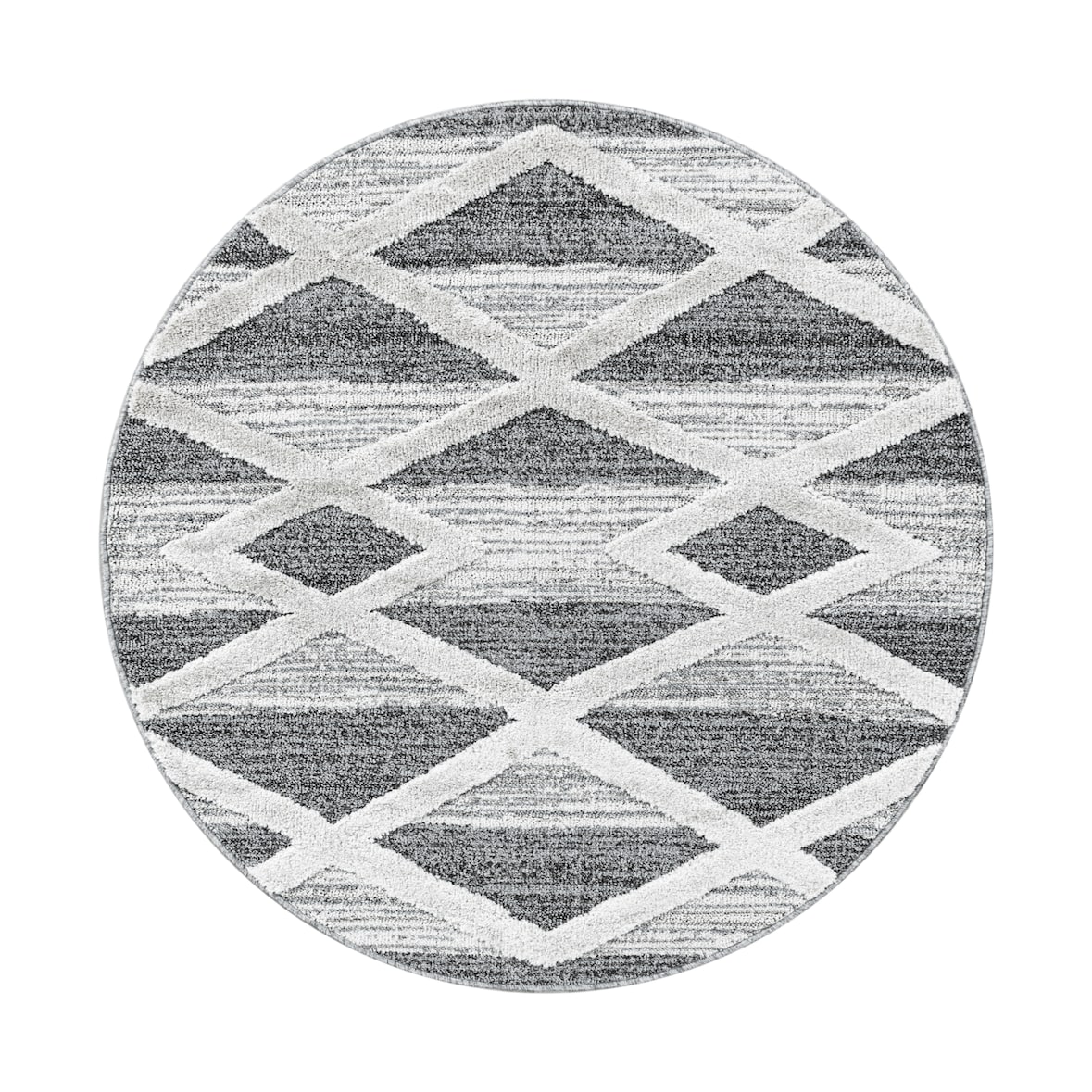 Teppich 3D-Effekt Geo-Muster Skulptural Waschbar Strapazierfähig Wohnzimmer Esszimmer Rund Grau 120x120 cm OEKO-TEX – GENF von Kadima Design
