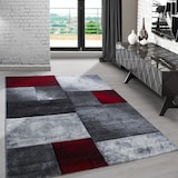 thumbnail of Carpetsale24 Teppich Läufer 80x150 cm – Kurzflor Konturenschnitt in Rot Grau Weiß – Kariertes Design, für Flur, Küche, Schlafzimmer