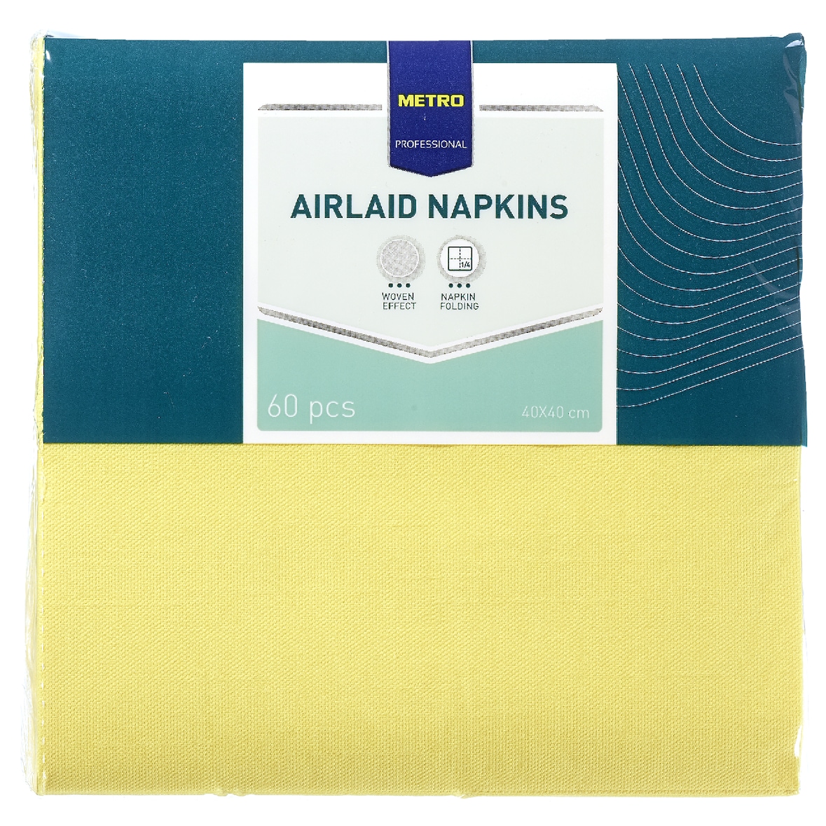 METRO PROFESSIONAL Servetten Airlaid, 40 x 40 cm, 1/4 vouw, 4-laags, geel, 60 stuks
