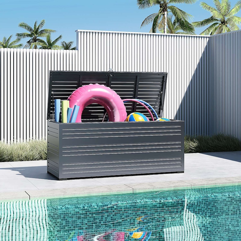 Weide Gartenbox | 100% Aluminium | Aufbewahrungsbox 1015 L | Outdoor Box mit Deckel | 180 x 74 x 79 cm