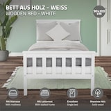 thumbnail of ML-Design Holzbett 90x200 cm Weiß mit Matratze H:10 cm, Massivholz Bettgestell aus Kiefernholz mit Lattenrost & Füßen, Einzelbett mit Kopf- & Fußteil,