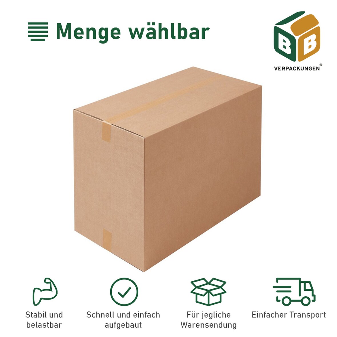 2 x Faltkarton (1200 x 600 x 600 mm) stabil 2-wellig Versandkarton für schwere Gegenstände Paket DHL Hermes Schachtel Box Paket braun BB-Verpackungen