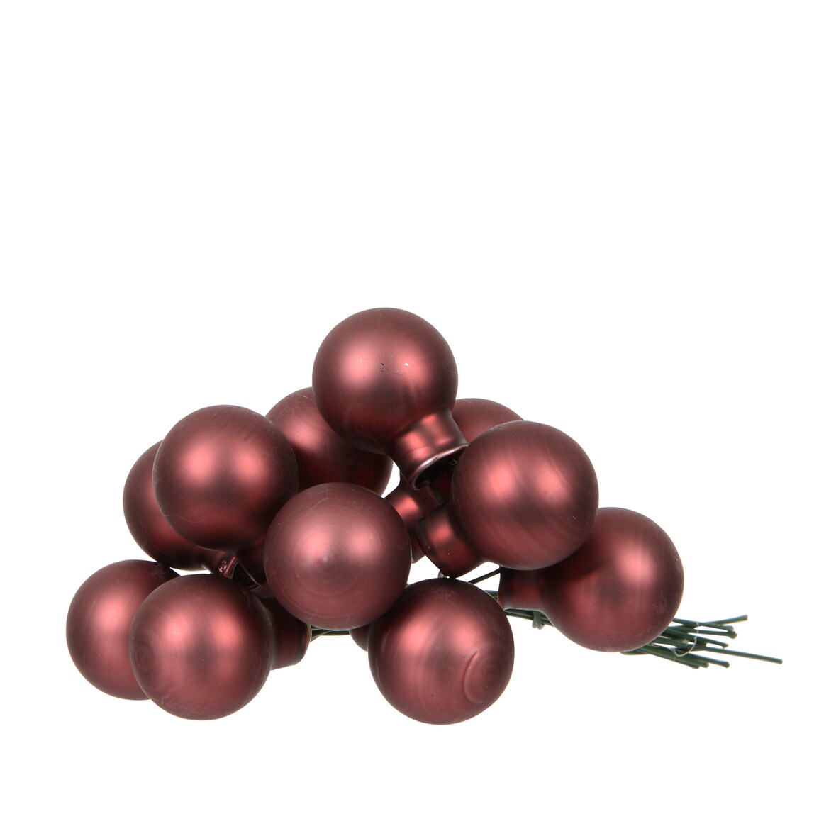 12 Glaskugeln am Draht 2cm Weihnachtskugeln Spiegelbeeren matt - kleine Dekokugeln Christbaumschmuck Weihnachtsdeko Kastanienbraun