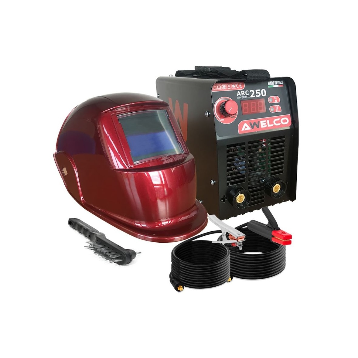Lasapparaat MMA ARC 250 + Kap LCD Rood 13 Lasmuts 15-200A AWELCO