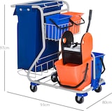 thumbnail of Reinigungswagen Putzwagen mit Rollen 93x80x97 cm Blau mit 4 Eimern 18l und 6l Mopp Presse Metallrahmen Abfallsack Stauraum