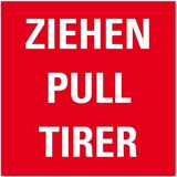 thumbnail of Aufkleber I Türhinweis Ziehen, dreisprachig, rot/weiß, Folie, selbstklebend, 80x80mm