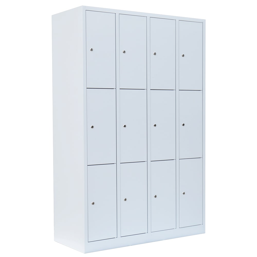 Lüllmann® Schließfachschrank, 4 Abteile, 12 Fächer, 1800 x 1170 x 500 mm, signalweiß