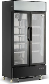 thumbnail of Getränkekühlschrank 600 Liter 2 Glastüren schwarz Umluftkühlung 0/+10 °C 100x59x197h cm