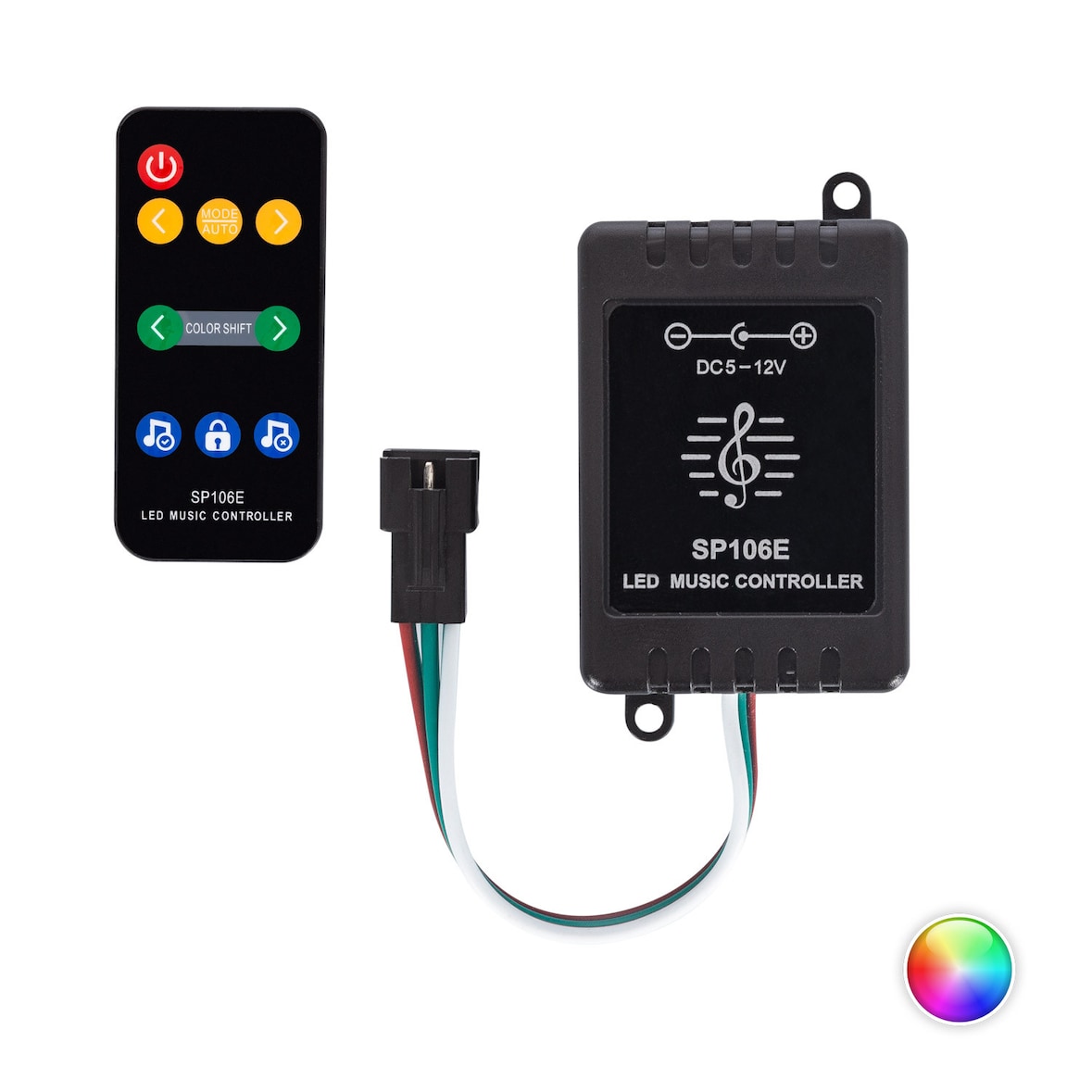 Ledkia Controlador Regulador Musical Tira LED RGBIC Digital SPI 5-12V DC con Mando IR RGBIC