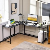 thumbnail of COSTWAY L-förmiger Schreibtisch mit Steckdosen & CPU-Ständer, Eckenschreibtisch, Computertisch, Bürotisch fürs Homeoffice