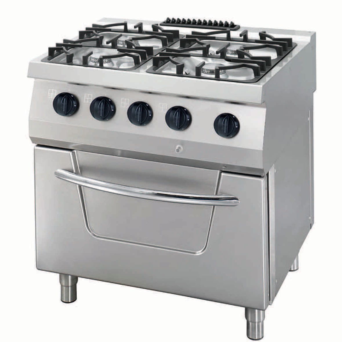 Heavy Duty fornuis - 4 branders - dubbelelement - diepte 70 cm - met oven - gas